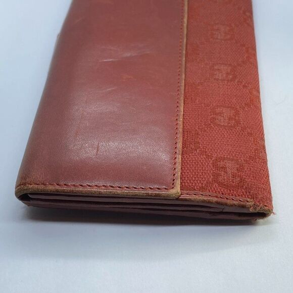 Authentic GUCCI Red Canvas & Leather Long Slim Wallet / Checkbook Holder - Picture 4 of 11
